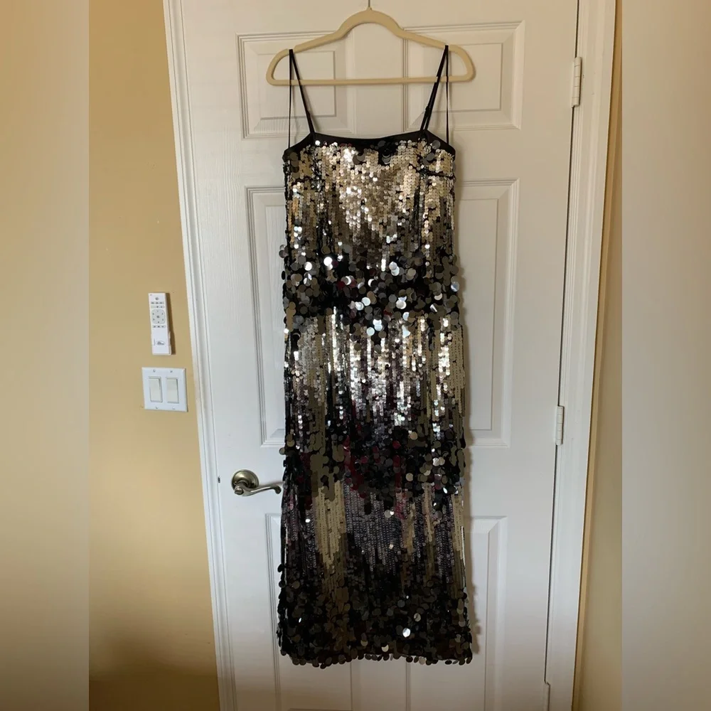 Le’ AL. X‎ Mixed Sequin Square Neck Sleeveless Spaghetti Strap Column Maxi Dress